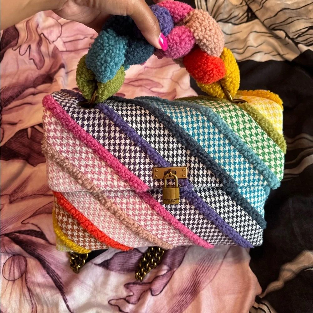 Kurt Geiger Red and Pink Quilted Shoulder Bag with Chain Straps - Picture 10 of 10